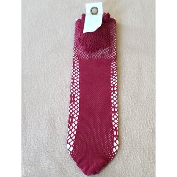 Free People Poppy Crochet Crew Socks One Size Burgundy Flirty Delicate Femme NWT - Picture 5 of 6